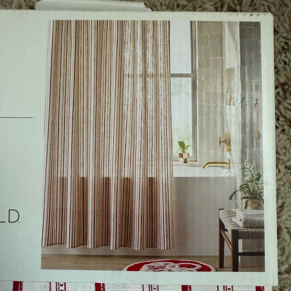 Threshold Striped Shower Curtain red and white
